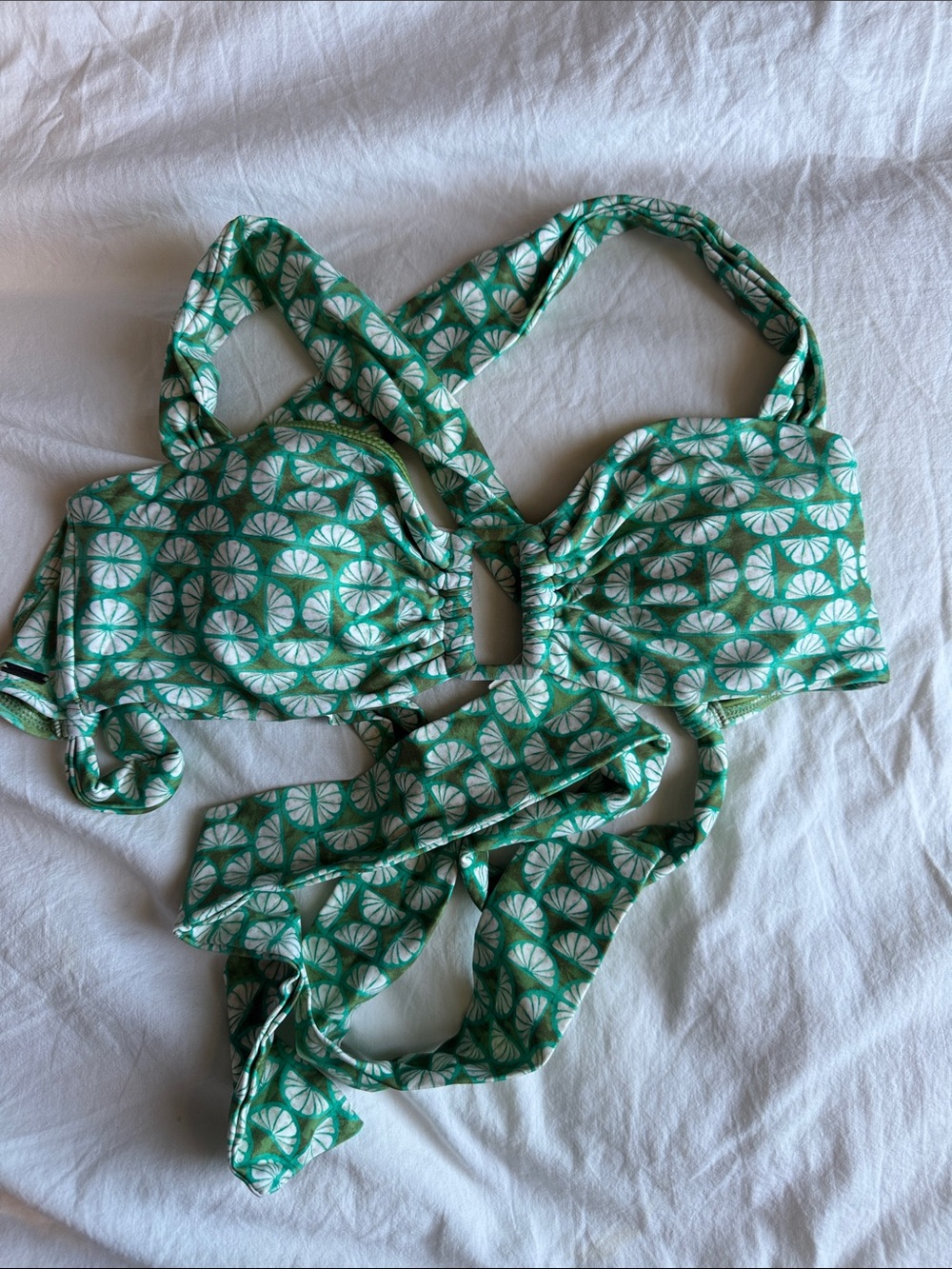 O'Neill Green White Patterned Bikini Top
